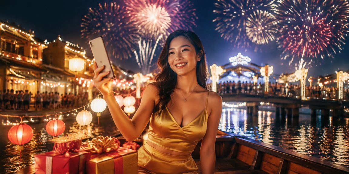 Người chơi casino di động tại chợ đêm Hội An với xsqngai