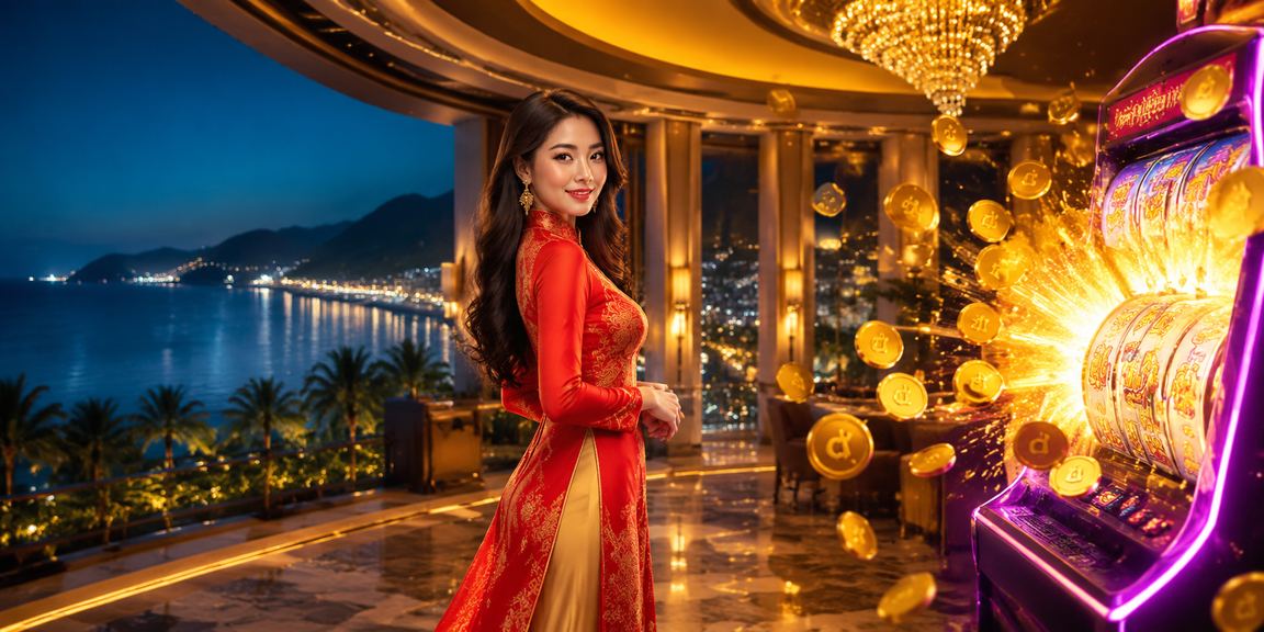 Người chơi slot game tại khu nghỉ dưỡng Phú Quốc với trang phục áo dài truyền thống